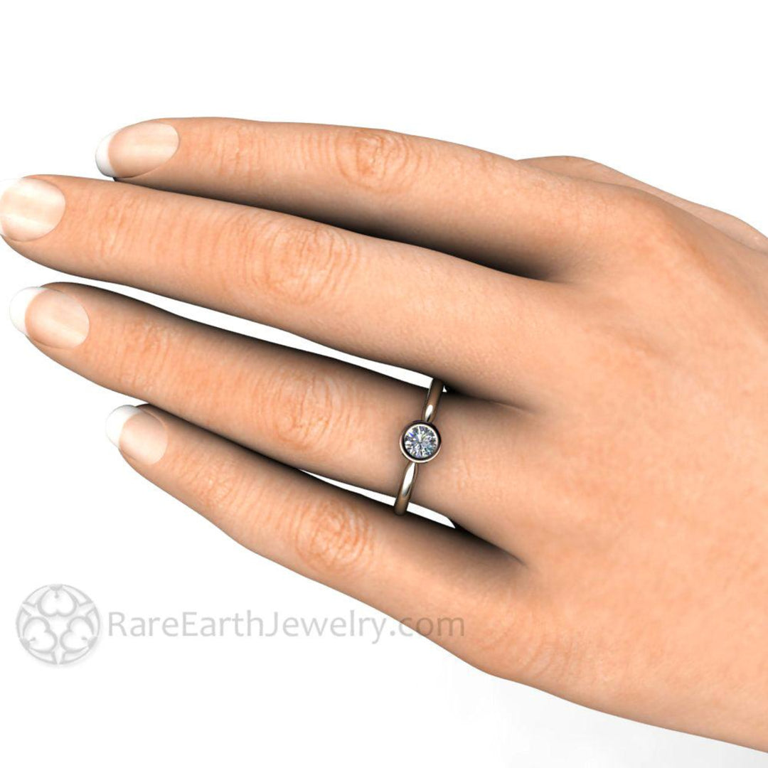 Round Bezel Set Diamond Engagement Ring Simple Solitaire, Rare Earth Jewelry