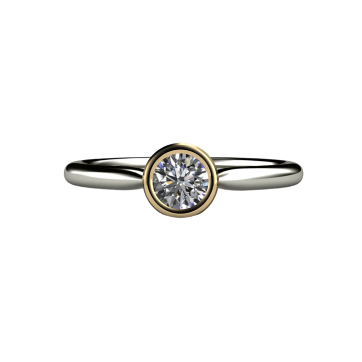 Round Bezel Set Diamond Engagement Ring Simple Solitaire, Rare Earth Jewelry