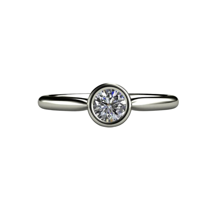 Round Bezel Set Diamond Engagement Ring Simple Solitaire, Rare Earth Jewelry