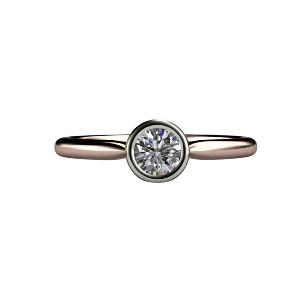 Round Bezel Set Diamond Engagement Ring Simple Solitaire, Rare Earth Jewelry