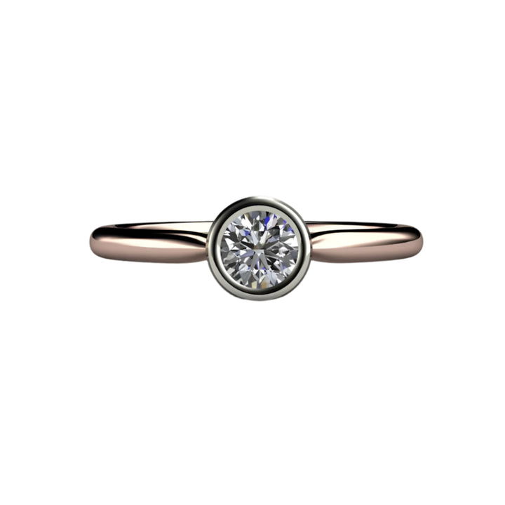 Round Bezel Set Diamond Engagement Ring Simple Solitaire, Rare Earth Jewelry