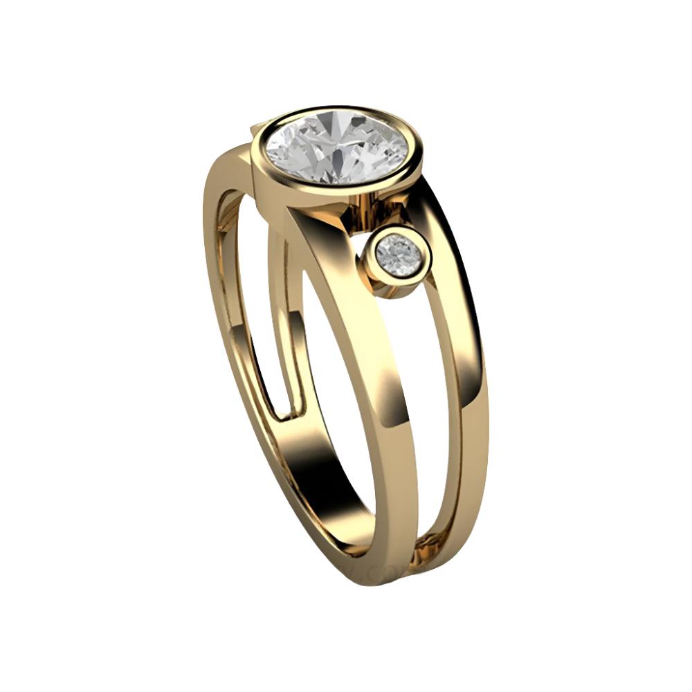 Bezel Set Moissanite Engagement Ring | Split Shank 3 Stone Modern Design, Rare Earth Jewelry