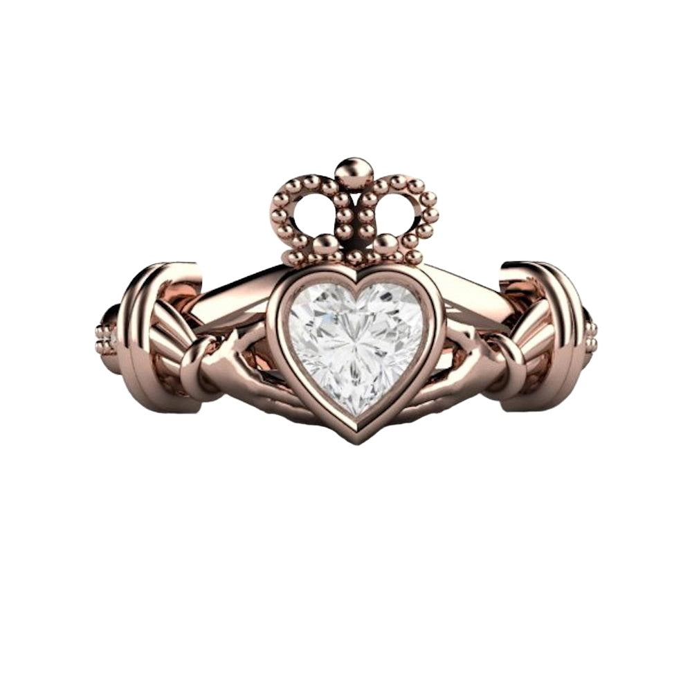 Moissanite Claddagh Ring Irish Wedding Promise or Engagement Ring, Rare Earth Jewelry