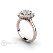 Moissanite Cluster Engagement Ring 7mm Round Forever One Colorless 18K Rose Gold - Engagement Only - Rare Earth Jewelry