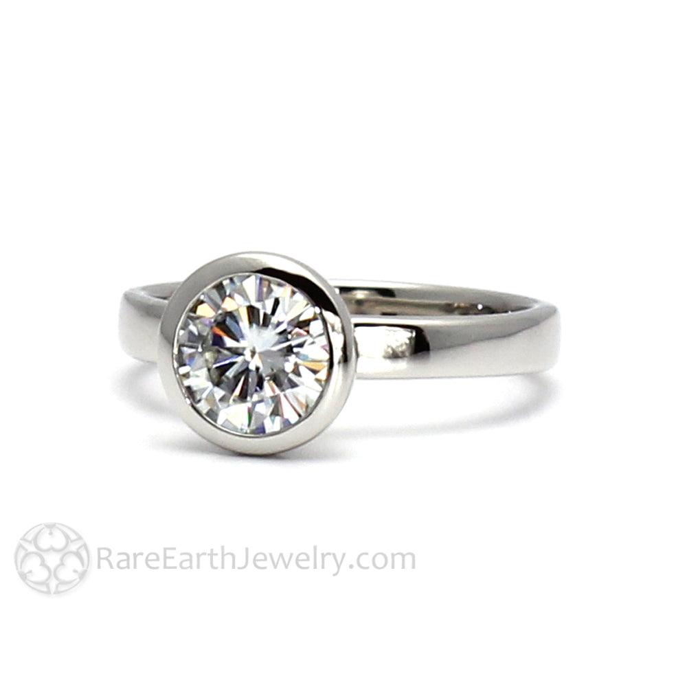 Bezel Set Moissanite Engagement Ring | 1ct Round Forever One Moissanite Solitaire, Rare Earth Jewelry
