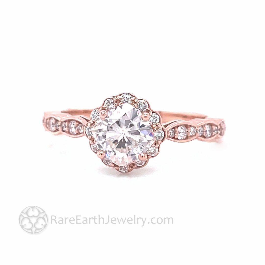 Moissanite Cushion Cut Engagement Ring | Vintage Style Diamond Halo, Rare Earth Jewelry