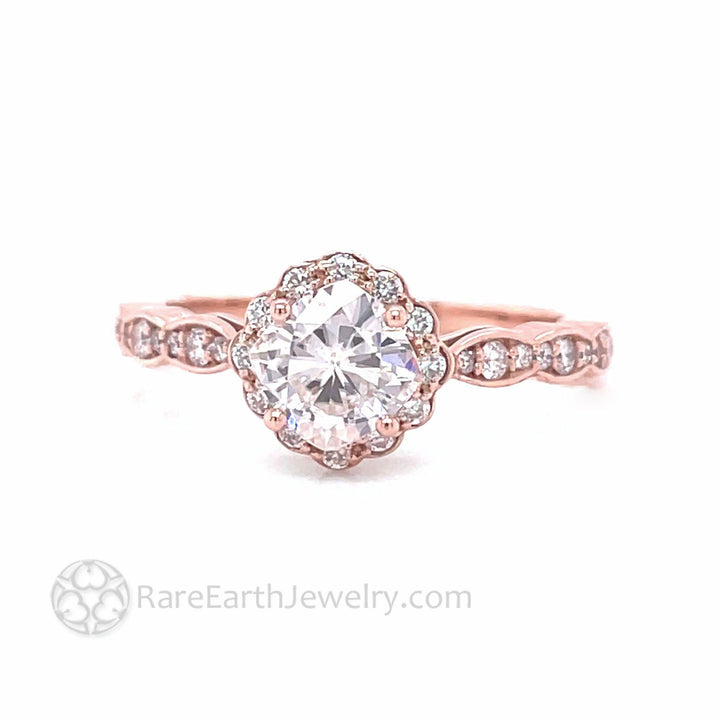 Moissanite Cushion Cut Engagement Ring | Vintage Style Diamond Halo, Rare Earth Jewelry