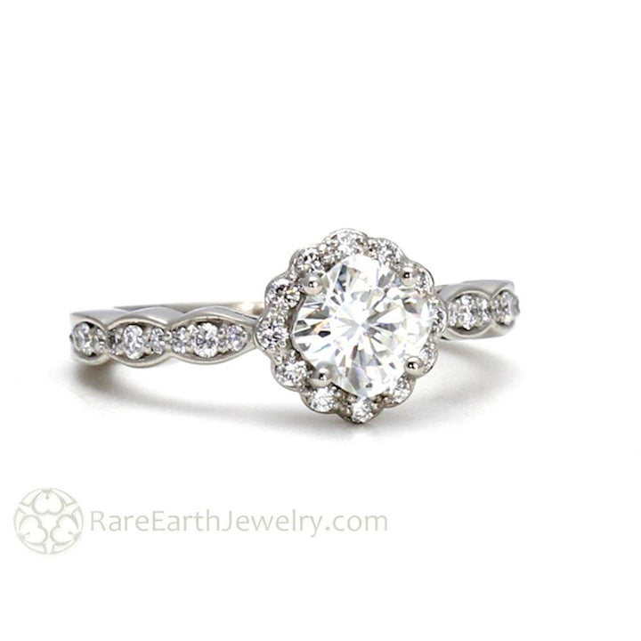 Moissanite Cushion Cut Engagement Ring | Vintage Style Diamond Halo, Rare Earth Jewelry