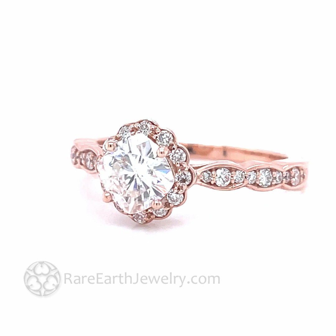 Moissanite Cushion Cut Engagement Ring | Vintage Style Diamond Halo, Rare Earth Jewelry