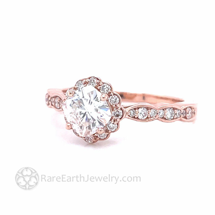 Moissanite Cushion Cut Engagement Ring | Vintage Style Diamond Halo, Rare Earth Jewelry