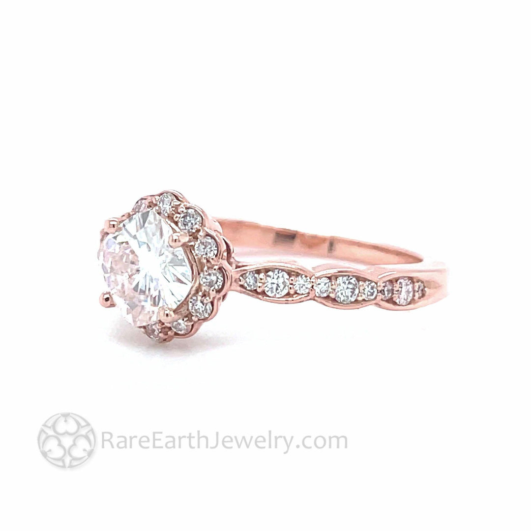 Moissanite Cushion Cut Engagement Ring | Vintage Style Diamond Halo, Rare Earth Jewelry
