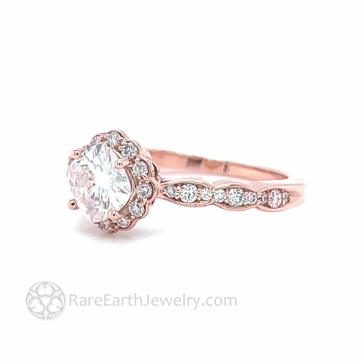 Moissanite Cushion Cut Engagement Ring | Vintage Style Diamond Halo, Rare Earth Jewelry