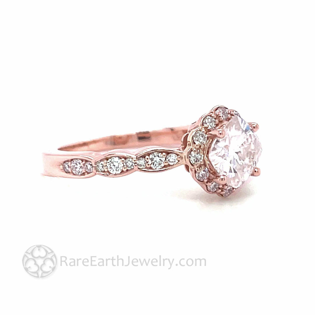 Moissanite Cushion Cut Engagement Ring | Vintage Style Diamond Halo, Rare Earth Jewelry