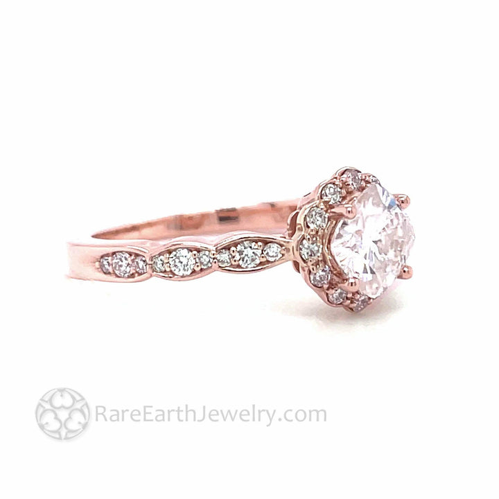 Moissanite Cushion Cut Engagement Ring | Vintage Style Diamond Halo, Rare Earth Jewelry