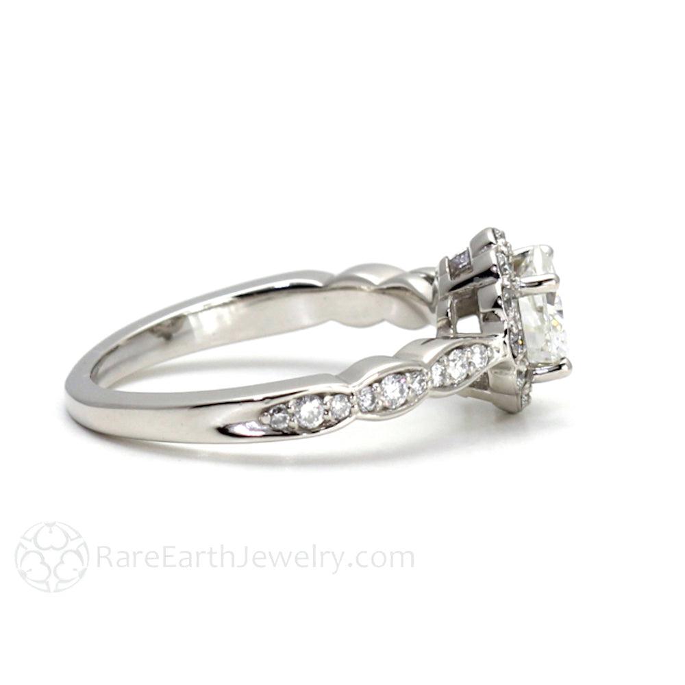Moissanite Cushion Cut Engagement Ring | Vintage Style Diamond Halo, Rare Earth Jewelry