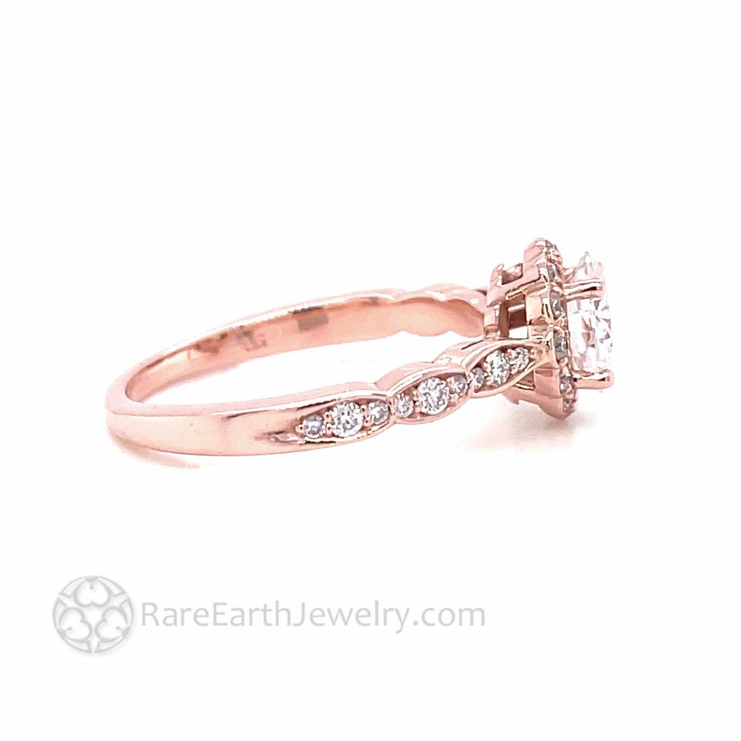 Moissanite Cushion Cut Engagement Ring | Vintage Style Diamond Halo, Rare Earth Jewelry