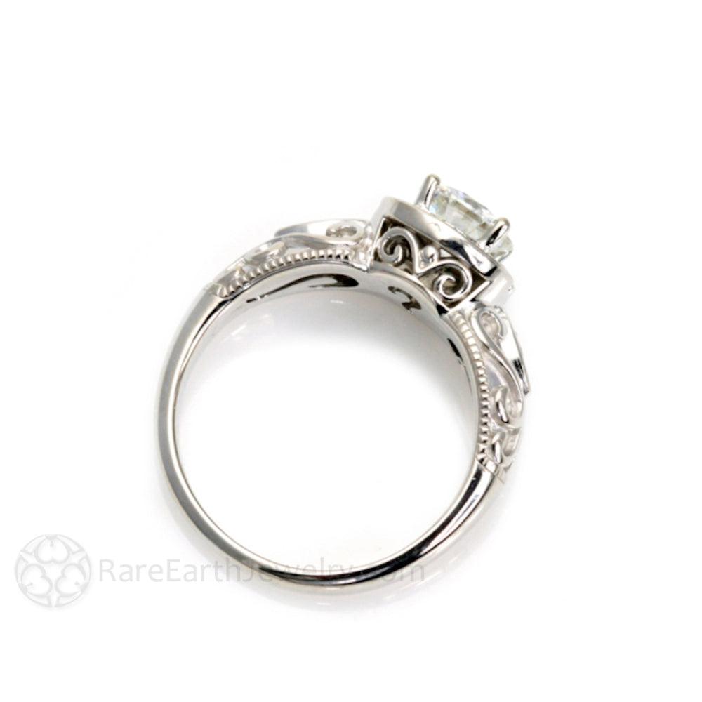 Art Deco Style Moissanite Engagement Ring Vintage Diamond Halo, Rare Earth Jewelry