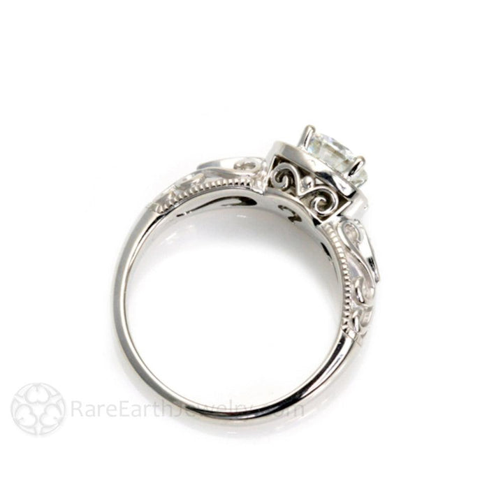 Art Deco Style Moissanite Engagement Ring Vintage Diamond Halo, Rare Earth Jewelry