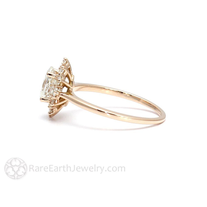 Oval Moissanite Engagement Ring | Vintage Halo Cluster Design, Rare Earth Jewelry