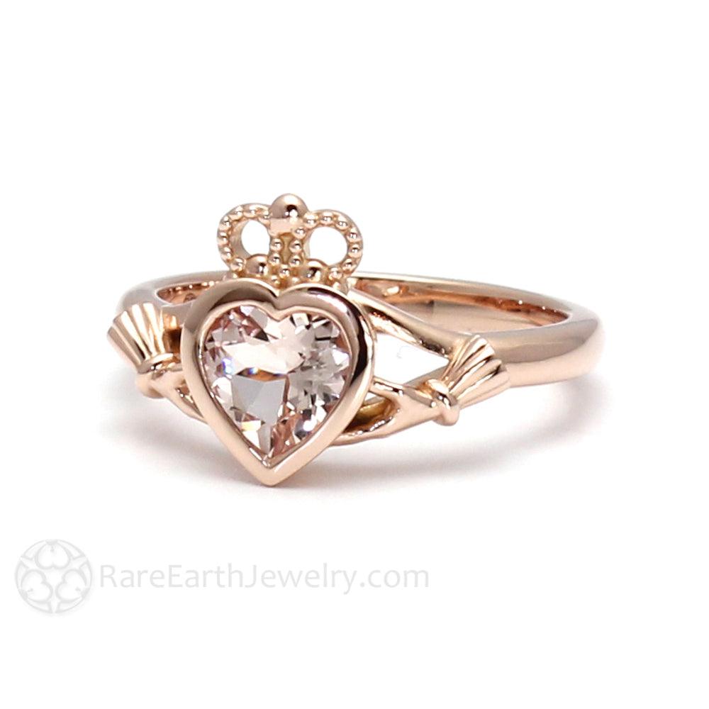 Morganite Claddagh Ring Irish Engagement or Promise Ring, Rare Earth Jewelry