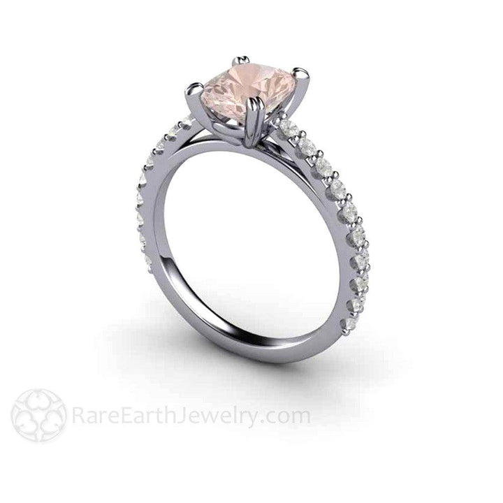 Cushion Cut Morganite Engagement Ring | Diamond Accented Solitaire in Gold or Platinum, Rare Earth Jewelry