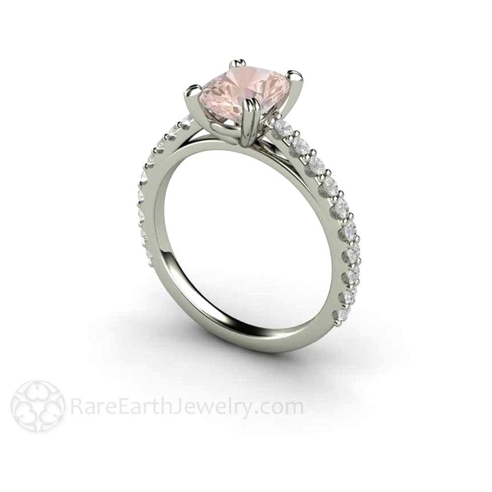 Cushion Cut Morganite Engagement Ring | Diamond Accented Solitaire in Gold or Platinum, Rare Earth Jewelry