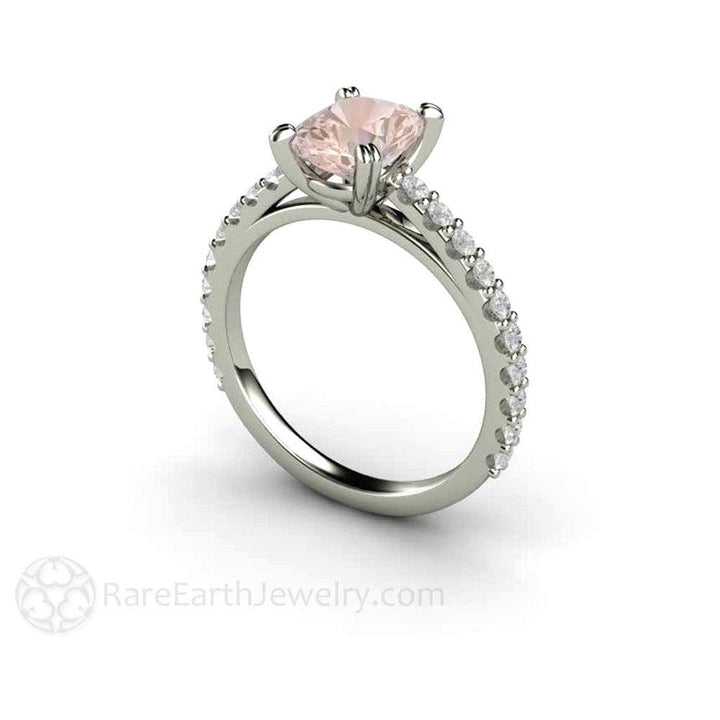 Cushion Cut Morganite Engagement Ring | Diamond Accented Solitaire in Gold or Platinum, Rare Earth Jewelry