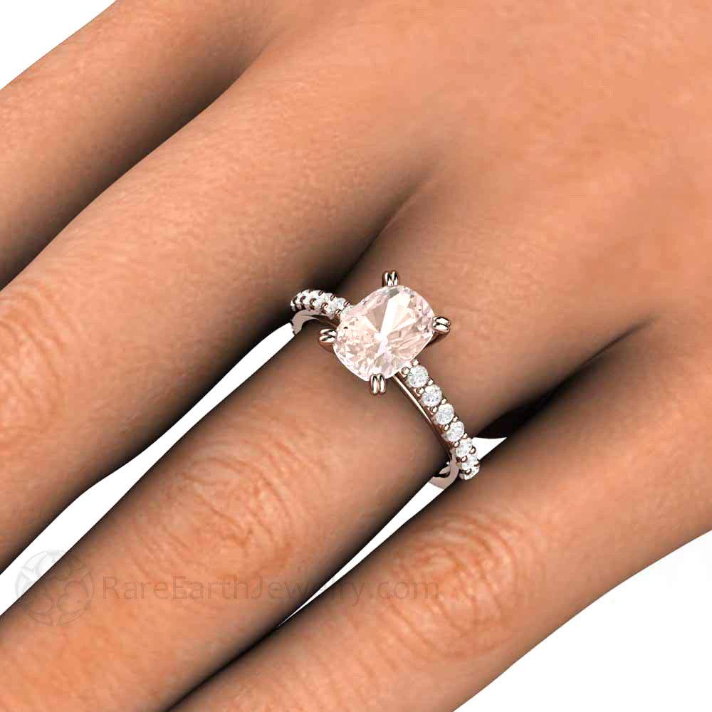 Cushion Cut Morganite Engagement Ring | Diamond Accented Solitaire in Gold or Platinum, Rare Earth Jewelry