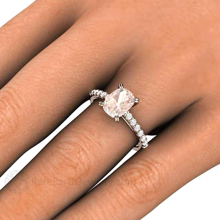 Cushion Cut Morganite Engagement Ring | Diamond Accented Solitaire in Gold or Platinum, Rare Earth Jewelry