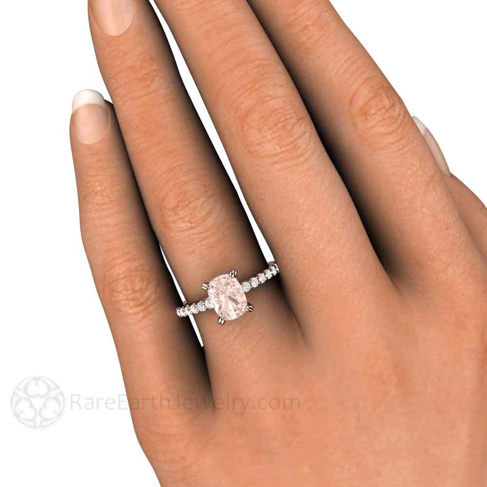 Cushion Cut Morganite Engagement Ring | Diamond Accented Solitaire in Gold or Platinum, Rare Earth Jewelry