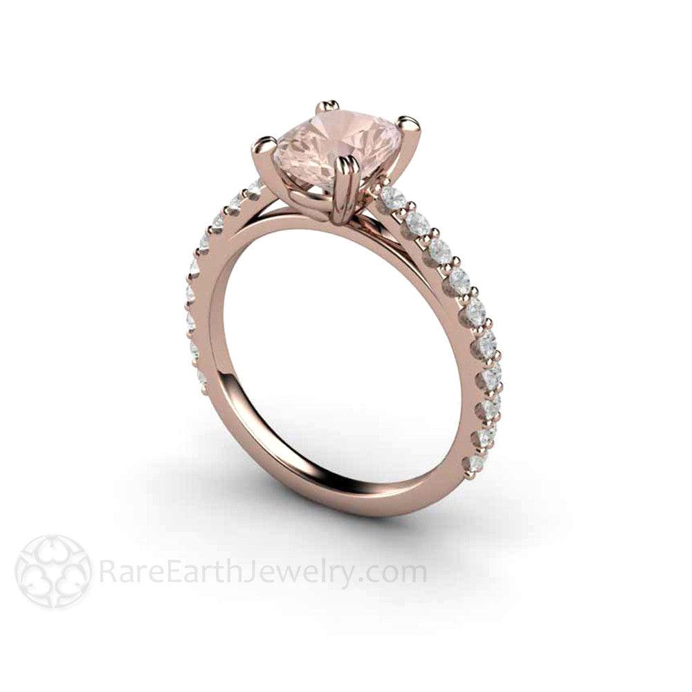 Cushion Cut Morganite Engagement Ring | Diamond Accented Solitaire in Gold or Platinum, Rare Earth Jewelry
