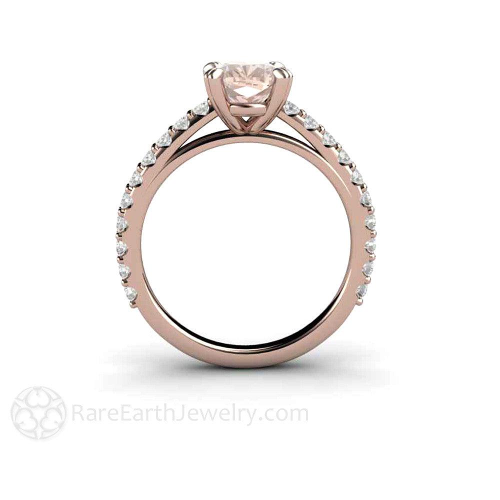 Cushion Cut Morganite Engagement Ring | Diamond Accented Solitaire in Gold or Platinum, Rare Earth Jewelry