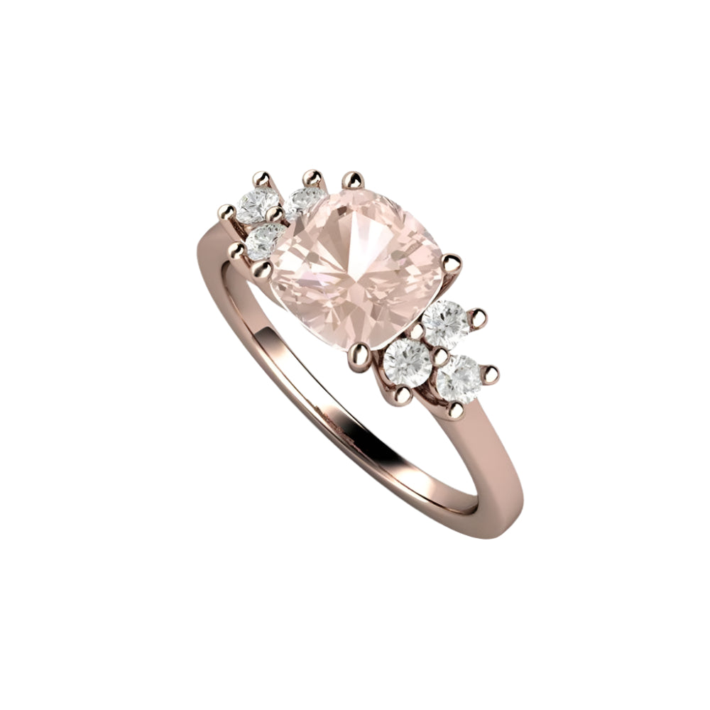 Morganite Cushion Cut Engagement Ring with Diamond Accents, Rare Earth Jewelry