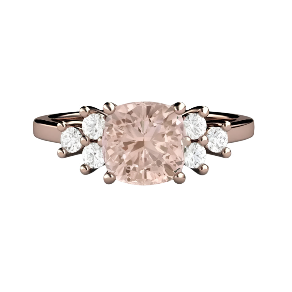 Morganite Cushion Cut Engagement Ring with Diamond Accents, Rare Earth Jewelry
