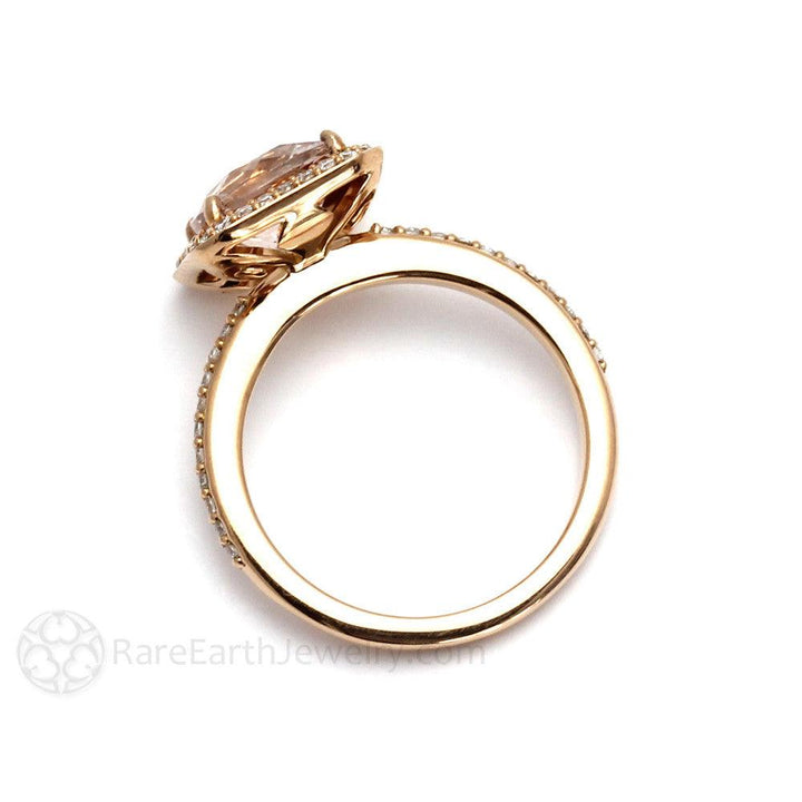 Morganite Cushion Halo Engagement Ring with Diamonds, Rare Earth Jewelry