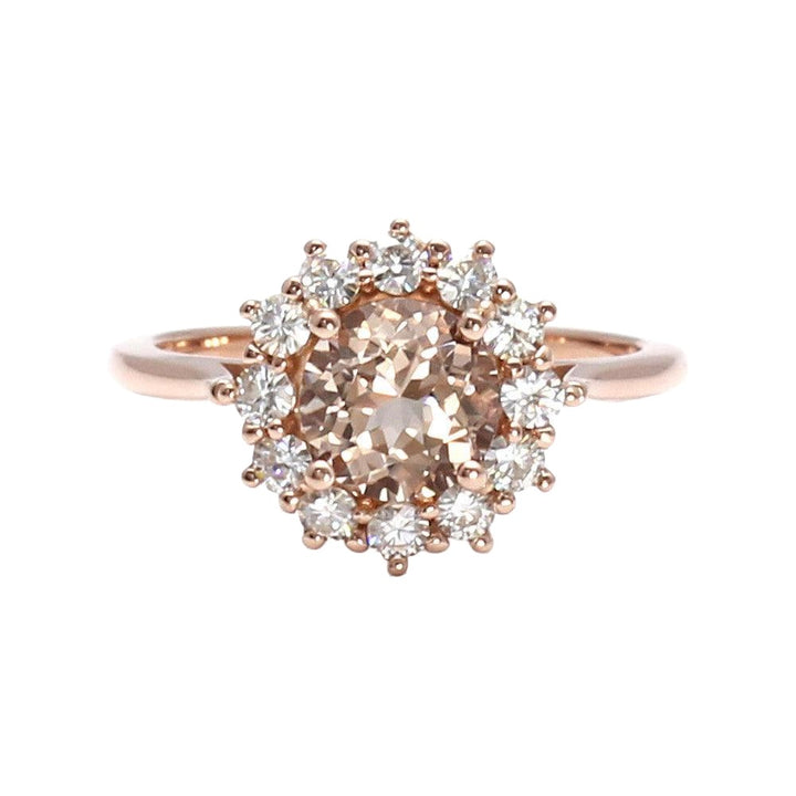 Morganite Engagement Ring Diamond Halo Cluster, Rare Earth Jewelry