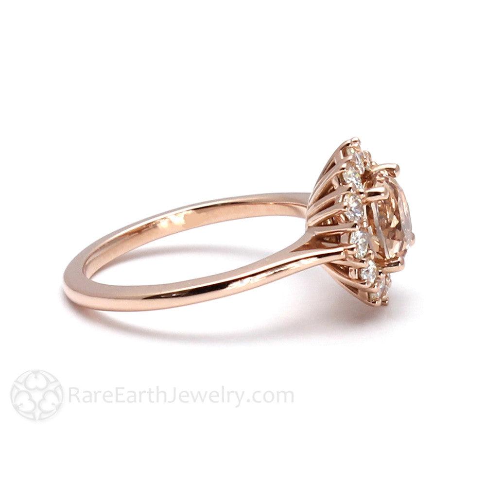 Morganite Engagement Ring Diamond Halo Cluster, Rare Earth Jewelry