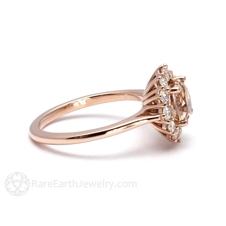 Morganite Engagement Ring Diamond Halo Cluster, Rare Earth Jewelry