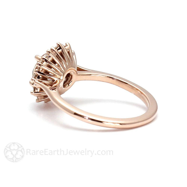 Morganite Engagement Ring Diamond Halo Cluster, Rare Earth Jewelry
