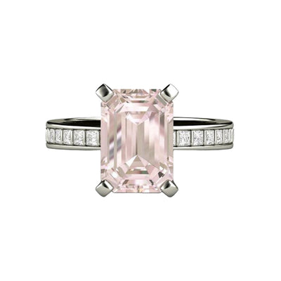 Morganite Engagement Ring Modern Emerald Cut Accented Solitaire with princess cut Diamonds 14K White Gold - Rare Earth Jewelry