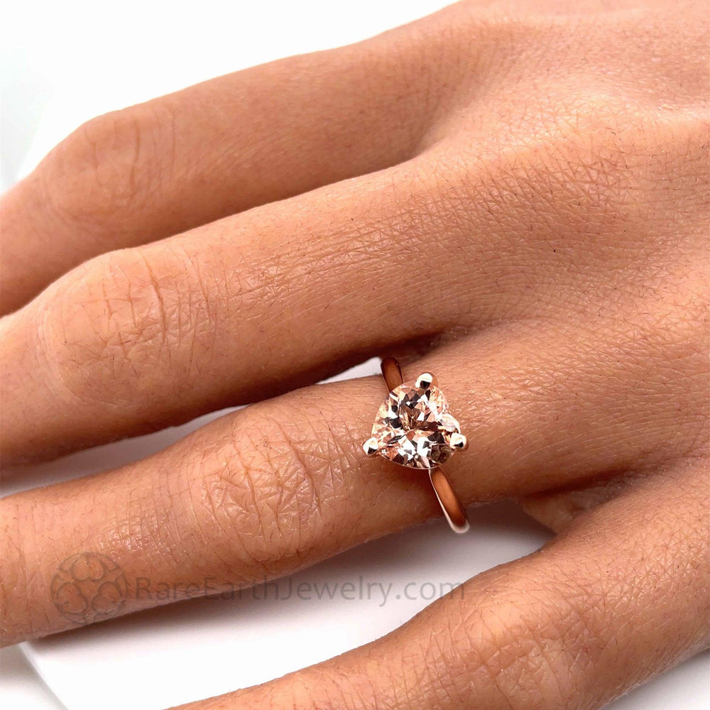 Morganite Heart Shaped Engagement Ring Heart Cut Solitaire, Rare Earth Jewelry