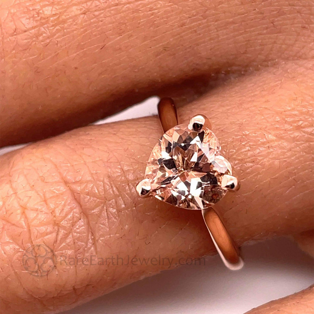 Morganite Heart Shaped Engagement Ring Heart Cut Solitaire, Rare Earth Jewelry