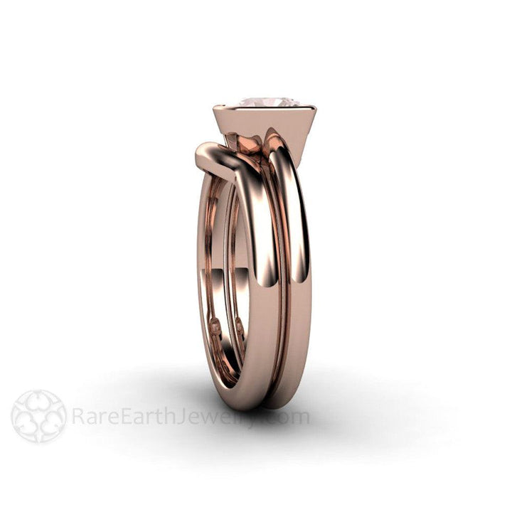 Natural Morganite Ring Cushion Cut Bezel Set Solitaire Engagement, Rare Earth Jewelry