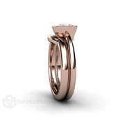 Morganite Ring Cushion Cut Bezel Solitaire Engagement - 14K Rose Gold - Wedding Set - Bezel - Cushion - Morganite - Rare Earth Jewelry