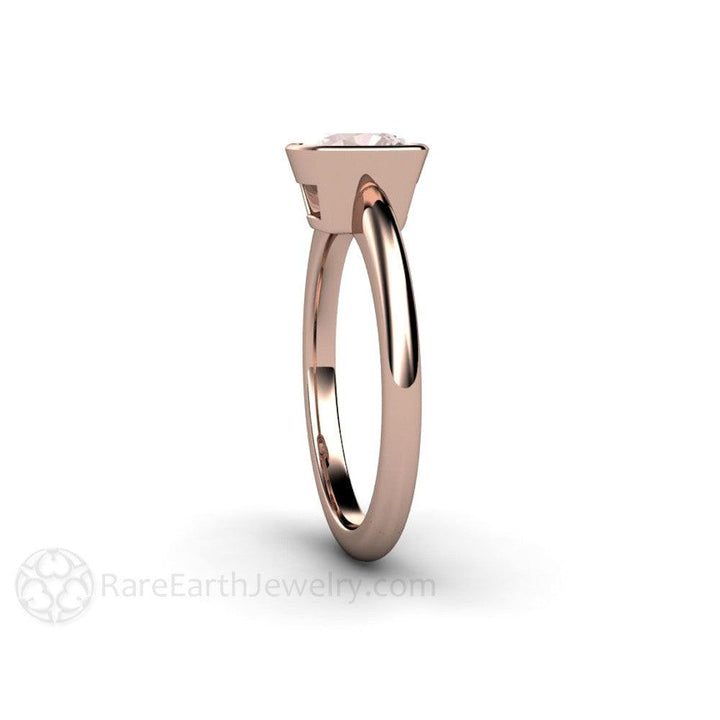 Natural Morganite Ring Cushion Cut Bezel Set Solitaire Engagement, Rare Earth Jewelry