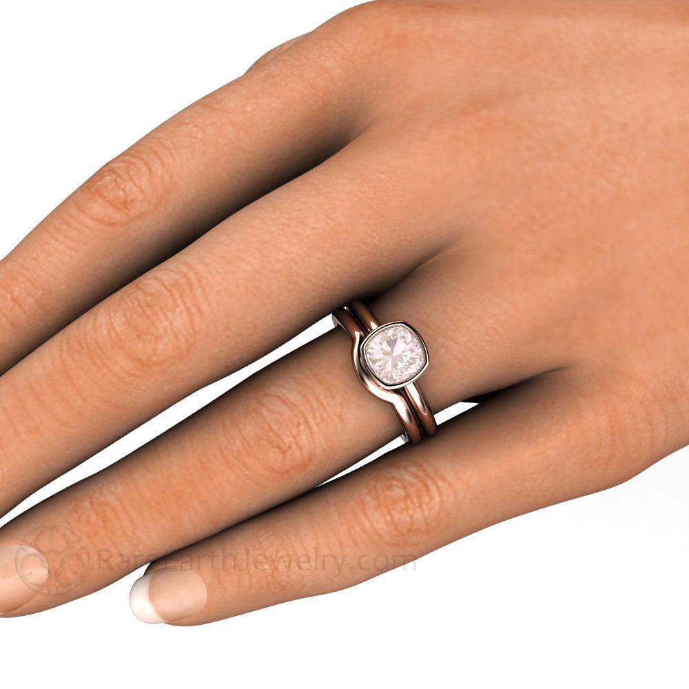 Natural Morganite Ring Cushion Cut Bezel Set Solitaire Engagement, Rare Earth Jewelry