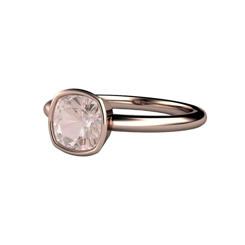 Natural Morganite Ring Cushion Cut Bezel Set Solitaire Engagement, Rare Earth Jewelry