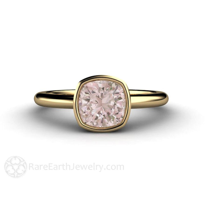 Natural Morganite Ring Cushion Cut Bezel Set Solitaire Engagement, Rare Earth Jewelry