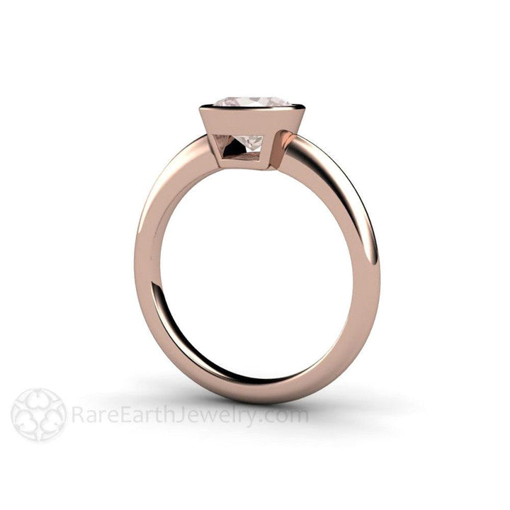 Natural Morganite Ring Cushion Cut Bezel Set Solitaire Engagement, Rare Earth Jewelry