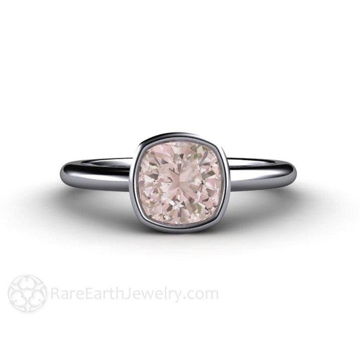 Natural Morganite Ring Cushion Cut Bezel Set Solitaire Engagement, Rare Earth Jewelry